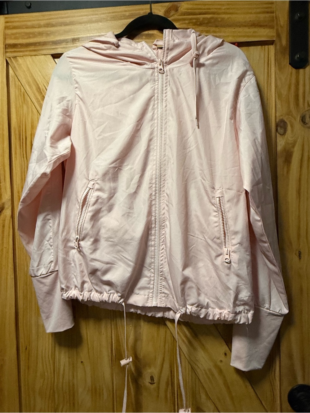 Women's Light Pink Hooded Bomber Jacket with Drawstring Hem